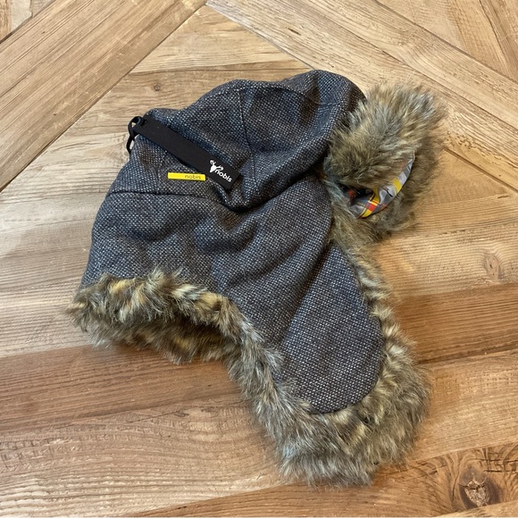 Nobis Poutine Faux Fur Trapper Hat‎ Brown Wool Blend Plaid Lining O/S